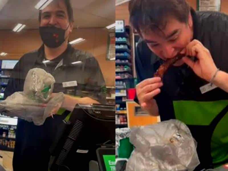 Joven lleva comida a un trabajador y su reacción se viraliza en TikTok 