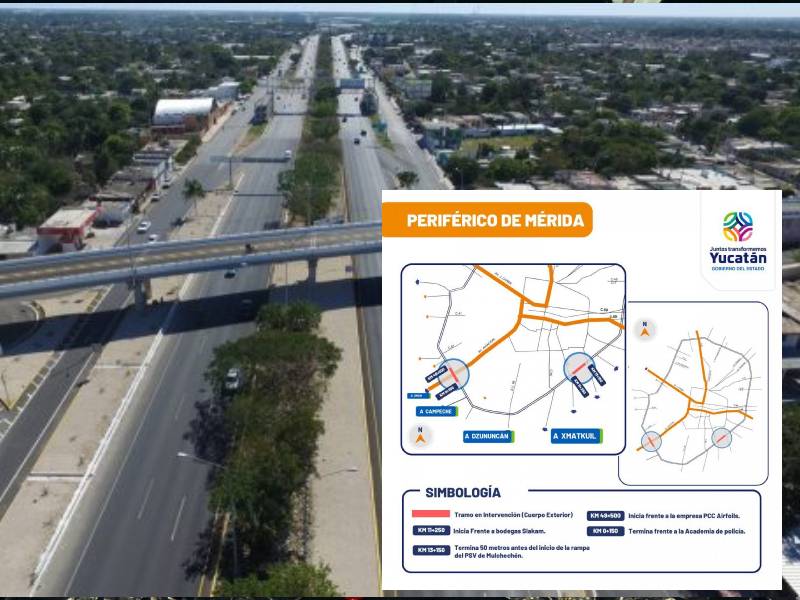 Toma precaución, continúan trabajos en el Periférico de Mérida