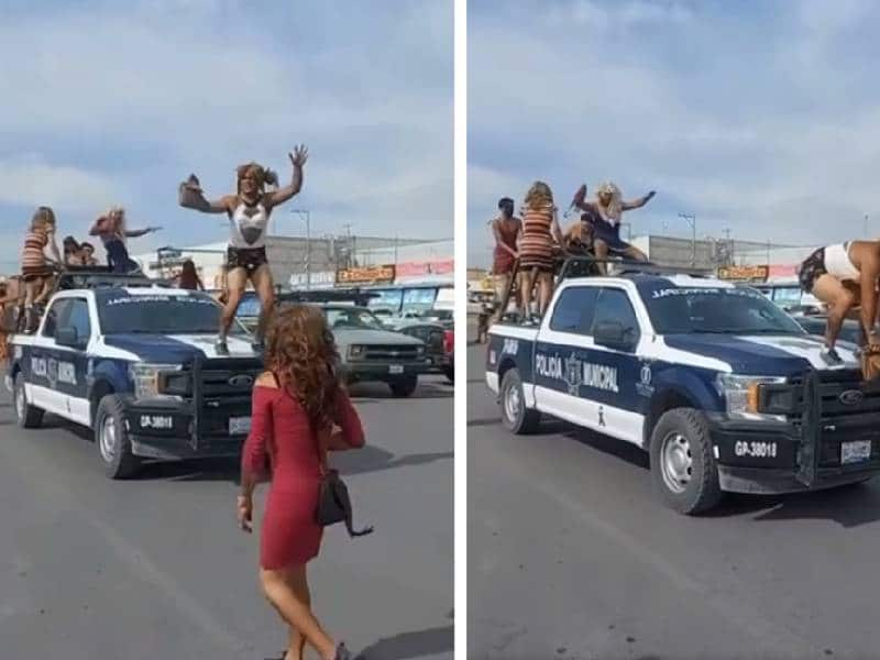 VIDEO_ Vestidos como mujeres, hombres perrean y bailan sobre patrulla
