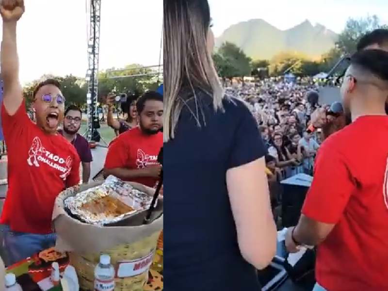 (VIDEO) Joven gana concurso de comer 50 tacos y se lleva 50 mil pesos