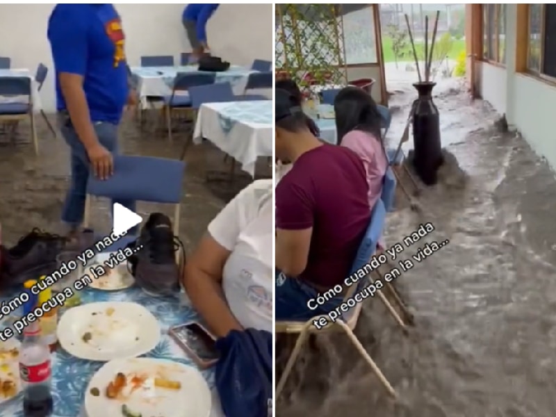 Viral: Familia celebra fiesta en medio de una inundación