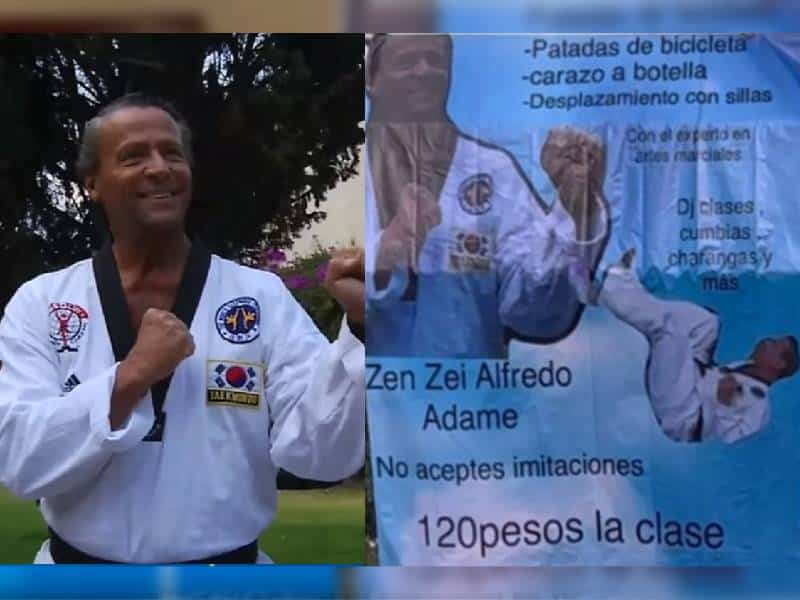 Cuelgan lona en casa de Alfredo Adame ofreciendo clases de karate