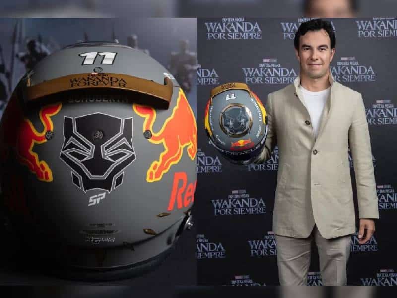 Checo Pérez presume casco para el GP de Brasil inspirado en “Black Panther: Wakanda Forever”