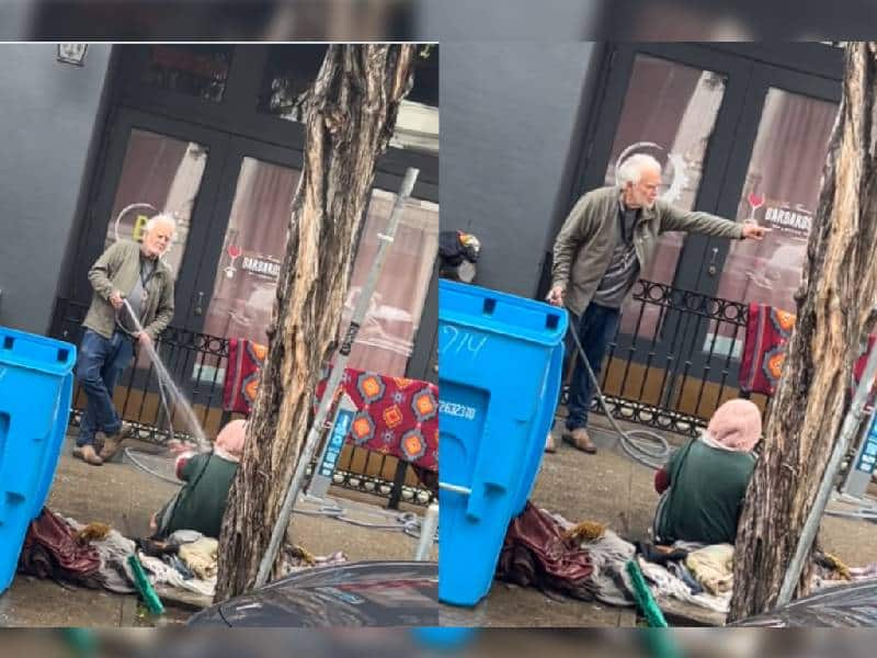 Video. Arrestan a hombre por agredir a una mujer sin hogar con una manguera de agua