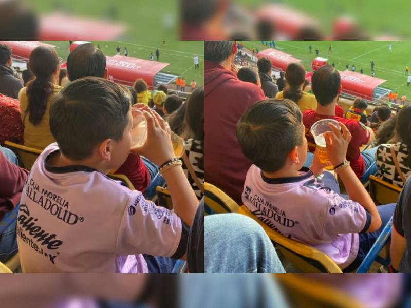 Niño se viraliza al ser captado tomando cerveza en un estadio