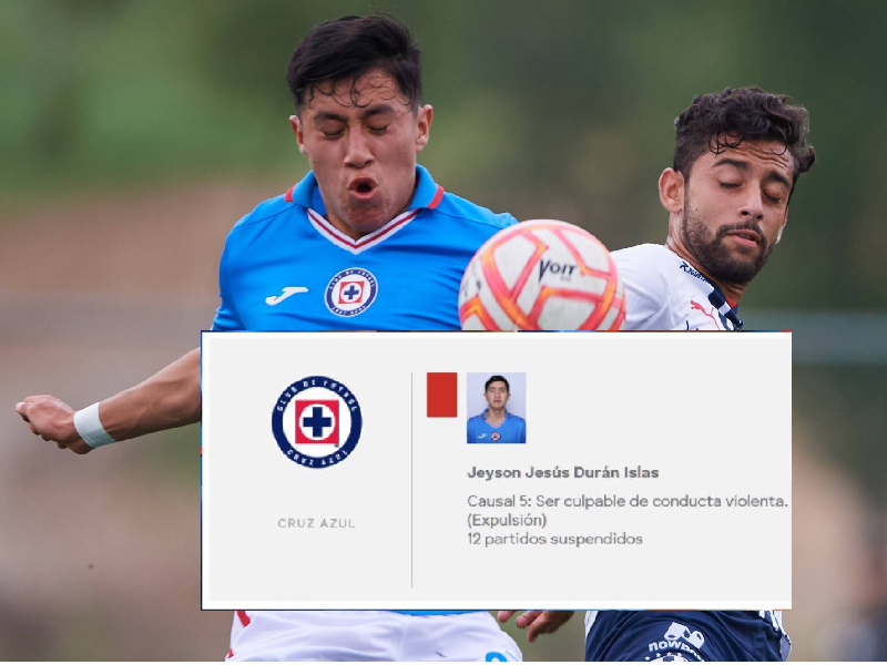 Suspenden a jugador de Cruz Azul con 12 partidos