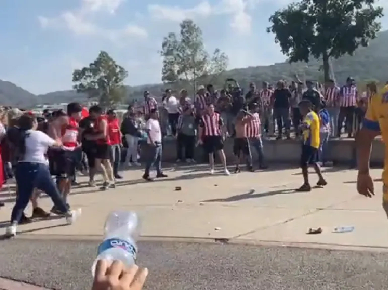 VIDEO: Hinchas de Chivas y Tigres arman pleito en las afueras del Akron