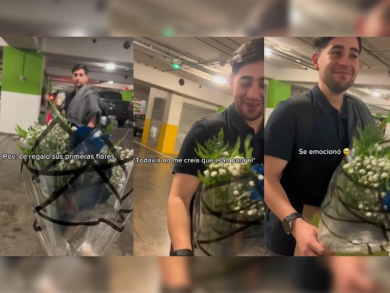 Video. Mujer regala flores a su novio y la reacción de él se viraliza en TikTok