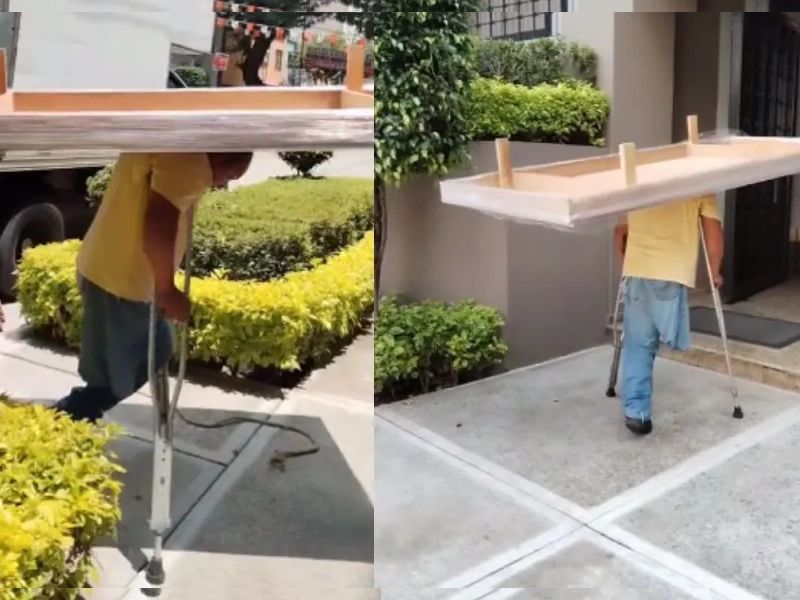 VIDEO: Hombre con muletas se viraliza por realizar mudanzas