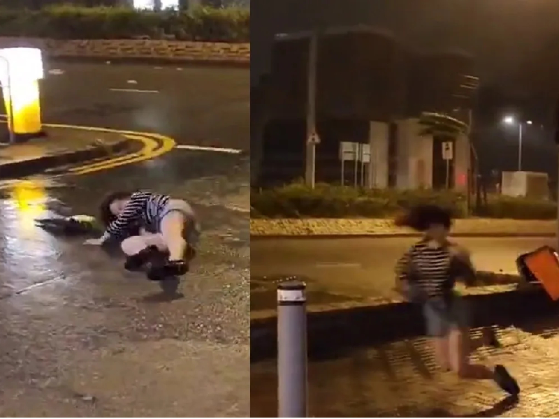 VIDEO. Tifón Saola arrastra a mujer por calles de Hong Kong