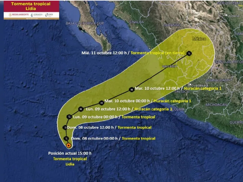 Conagua advierte afectaciones por tormenta tropical ‘Lidia’