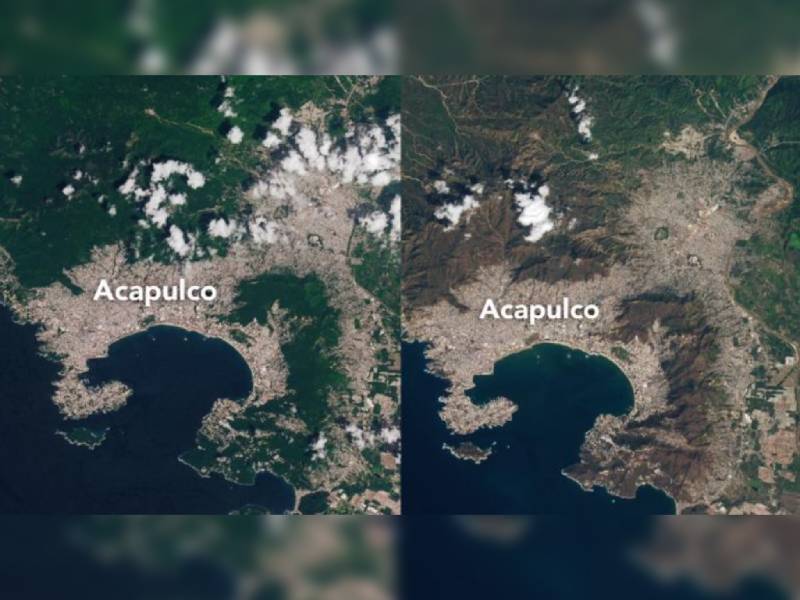 NASA presenta imagenes del antes y despupes del huracán Otis en Acapulco