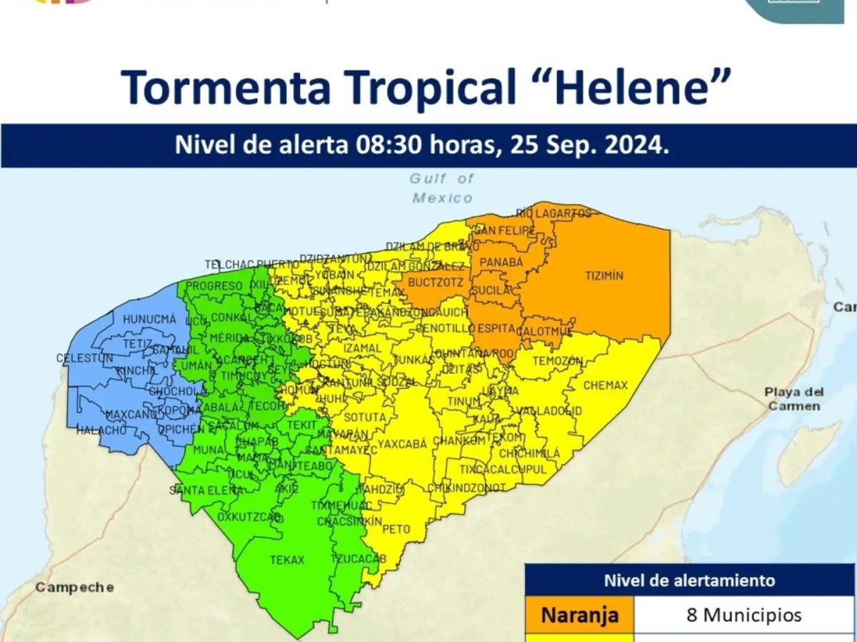 Protección Civil emite Alerta Naranja para el este de Yucatán ante la tormenta tropical Helene. Se esperan lluvias torrenciales y fuertes vientos.