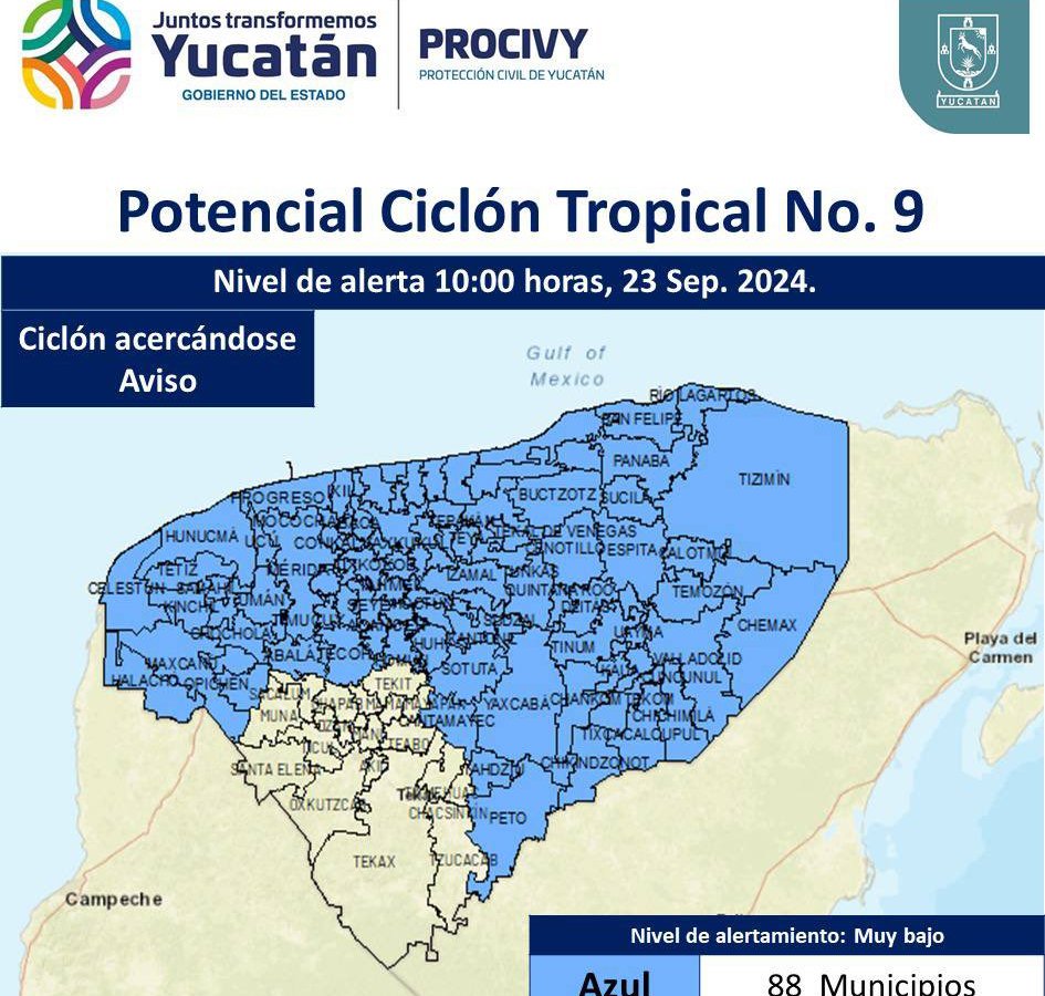 Alerta Azul en Yucatán: Protección Civil informa sobre el Potencial de Ciclón Tropical No. 9. Mantente informado y preparado.