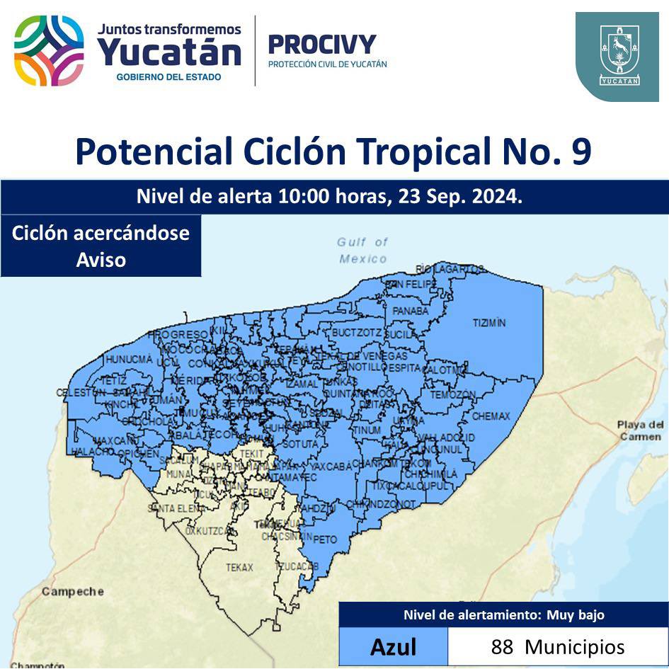 Alerta Azul en Yucatán: Protección Civil informa sobre el Potencial de Ciclón Tropical No. 9. Mantente informado y preparado.