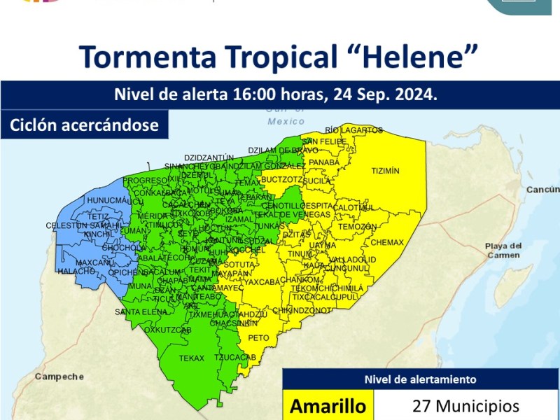 Alerta Amarilla en Yucatán por la Tormenta Tropical Helene. Toma precauciones: revisa tu hogar, ten suministros y mantente informado.