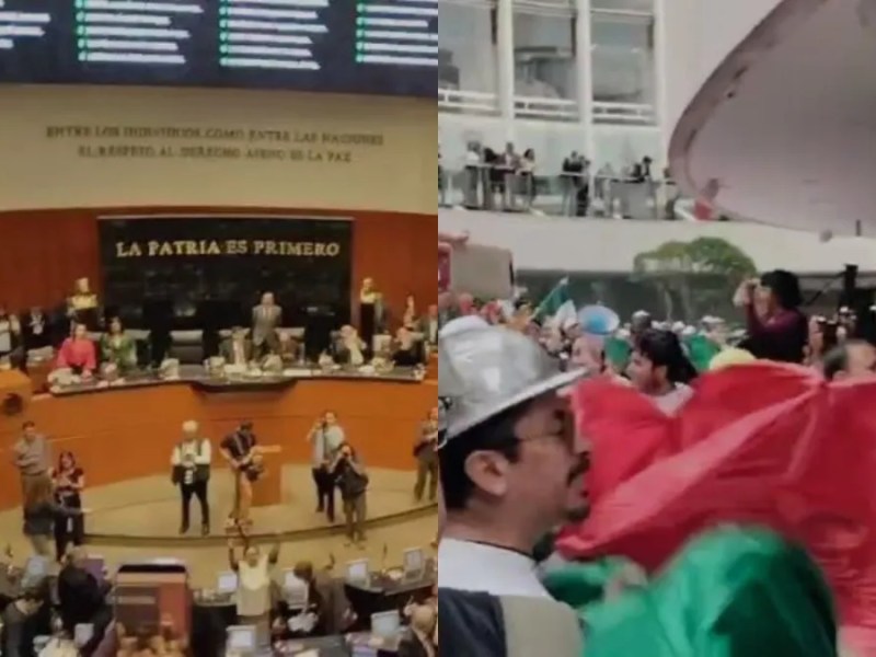 Manifestantes irrumpen en el Senado durante el debate sobre la Reforma al Poder Judicial, exigiendo "¡No va a caer!" y forzando un receso indefinido. Manifestantes irrumpen en el Senado durante el debate sobre la Reforma al Poder Judicial, exigiendo "¡No va a caer!" y forzando un receso indefinido.