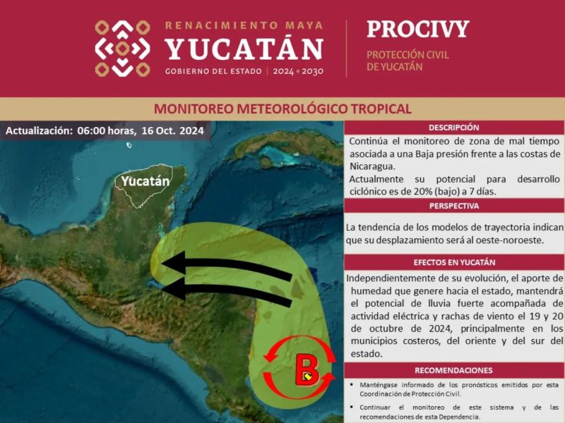 Pronóstico de lluvias fuertes y vientos en Yucatán, Campeche y Quintana Roo para las próximas 24 horas. Consulta los detalles de CONAGUA y SMN.