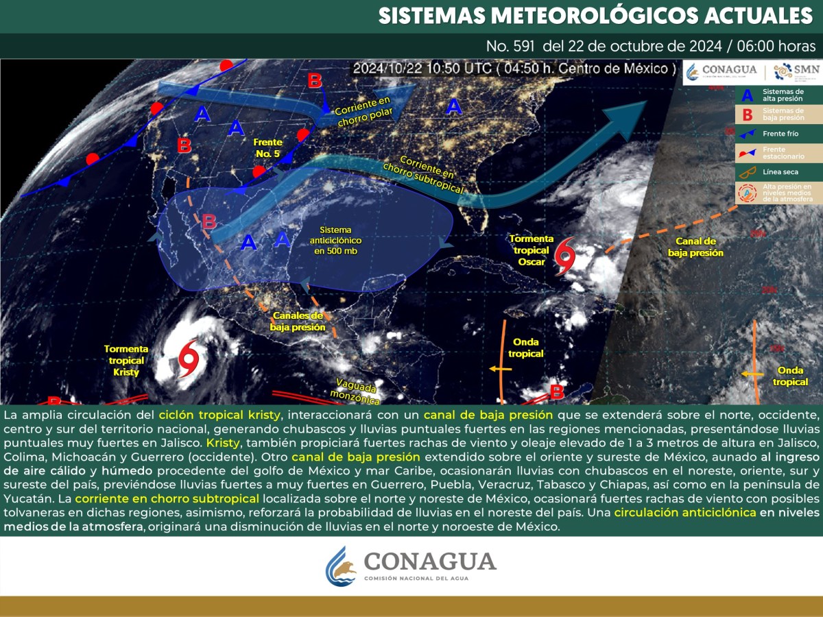 El SMN prevé lluvias fuertes en la Península de Yucatán y oleaje elevado en la costa. Consulta el pronóstico del clima para las próximas 24 horas.