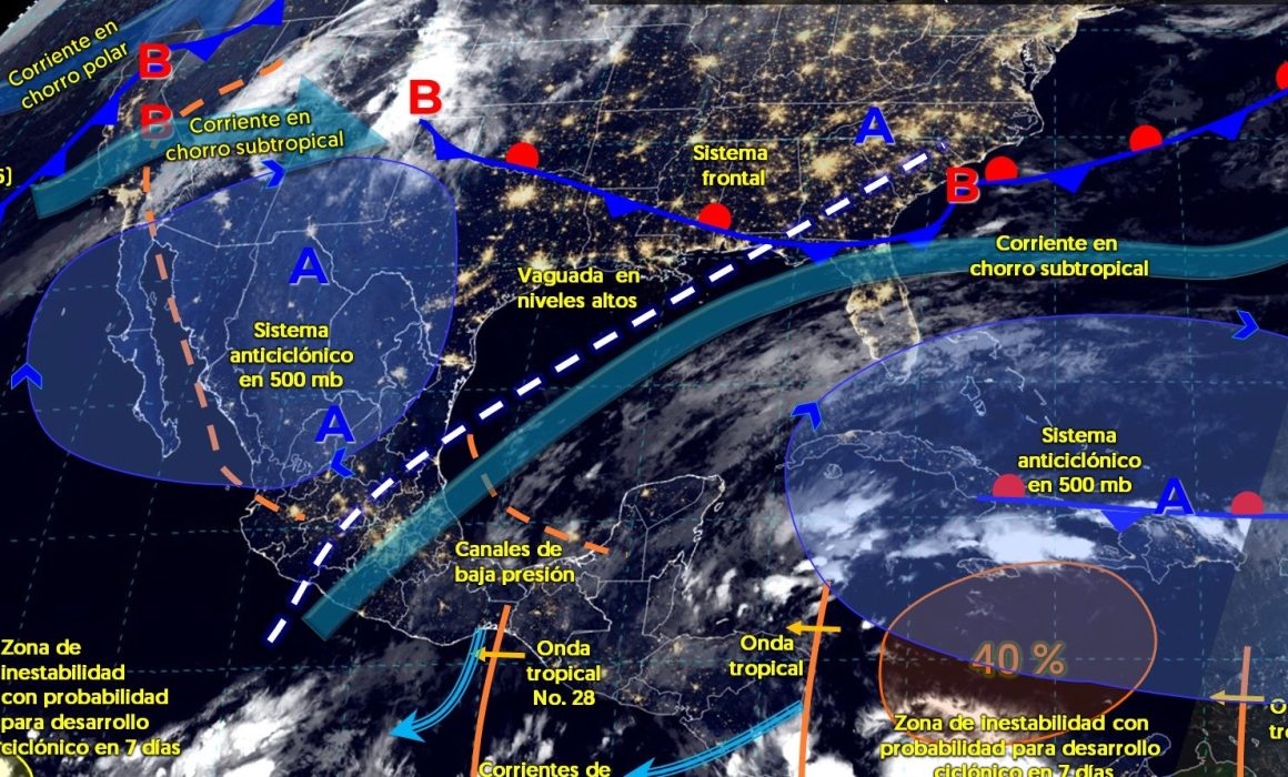 Pronóstico del tiempo de CONAGUA para Yucatán, Campeche y Quintana Roo con probabilidad de lluvias y tormentas en las próximas 24 horas.