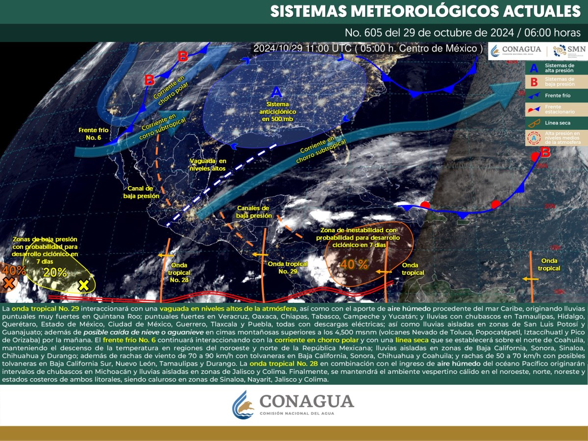 Onda tropical y vaguada provocarán lluvias fuertes a muy fuertes en la Península de Yucatán. Pronóstico meteorológico y alertas para hoy.