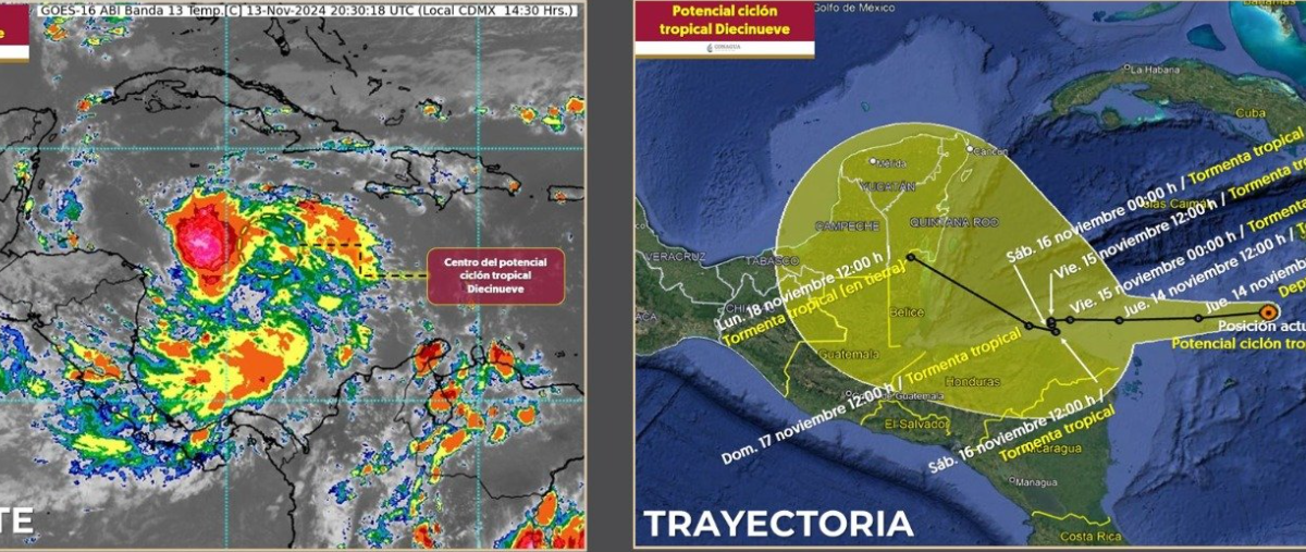 El Potencial Ciclón Tropical No. 19 afecta Yucatán. Se esperan lluvias, viento y aumento del oleaje del 18 al 20 de noviembre. ¡Mantente informado!