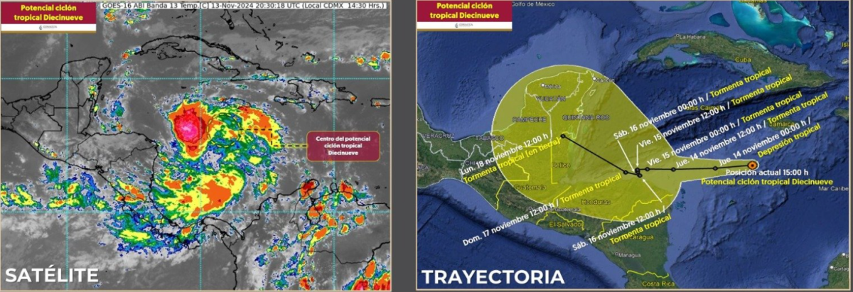 El Potencial Ciclón Tropical No. 19 afecta Yucatán. Se esperan lluvias, viento y aumento del oleaje del 18 al 20 de noviembre. ¡Mantente informado!