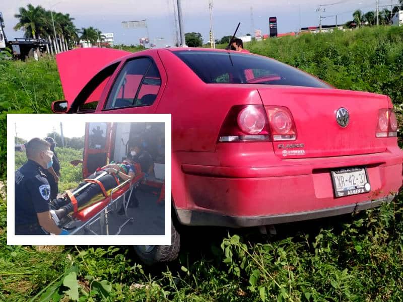 Resulta lesionado estudiante al salirse de la vía Mérida-Progreso