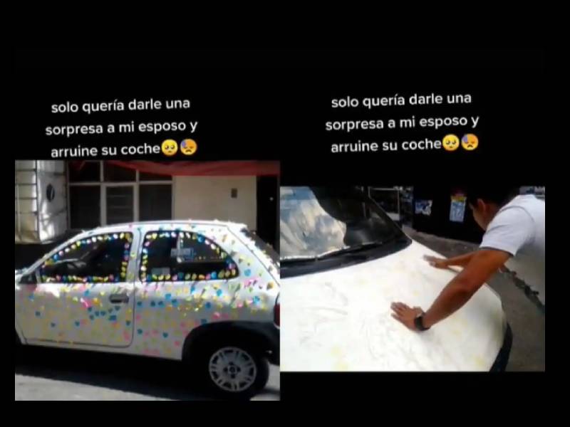 Mujer quería darle una sorpresa a su esposo… arruina su coche
