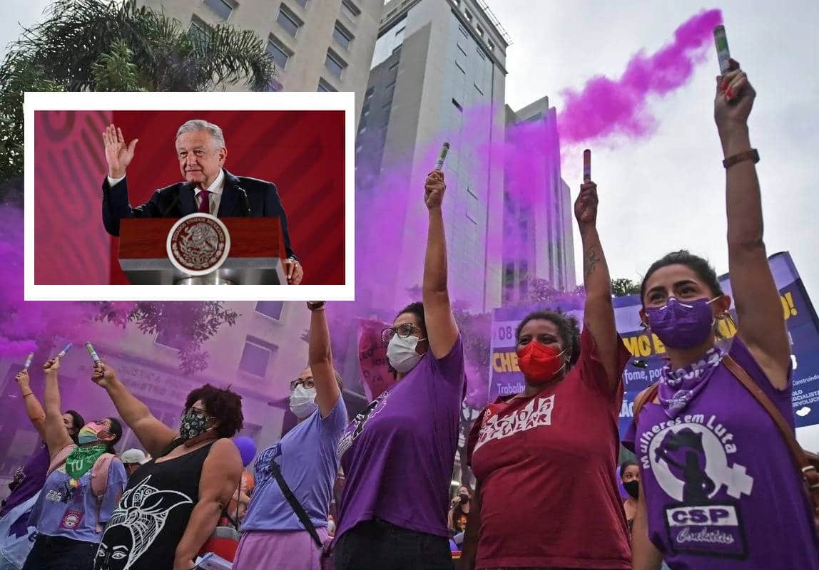 Celebra AMLO paz en marcha del 8M