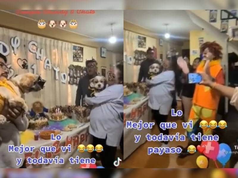 Hasta con payaso, familia festeja cumpleaños de perritos y se viraliza en TikTok