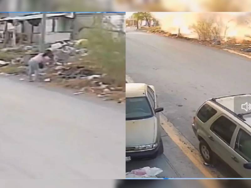 Video. Mujer es captada presuntamente provocando incendio en NL