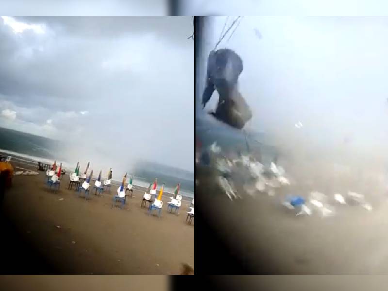 Video. Captan tromba marina que azotó una playa en Veracruz