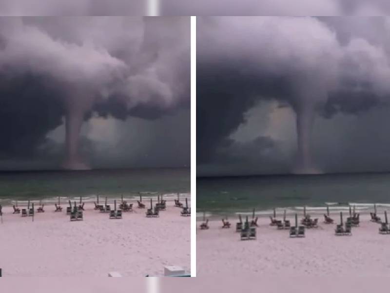 ¡Impresionante! En esta playa captaron esta gigantesca tromba marina