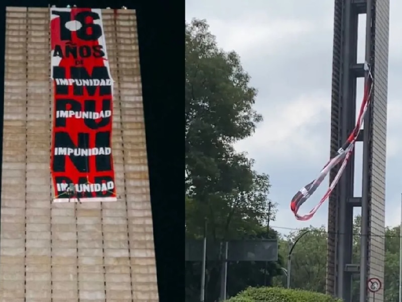 Video. Retiran manta contra militarización de Estela de Luz