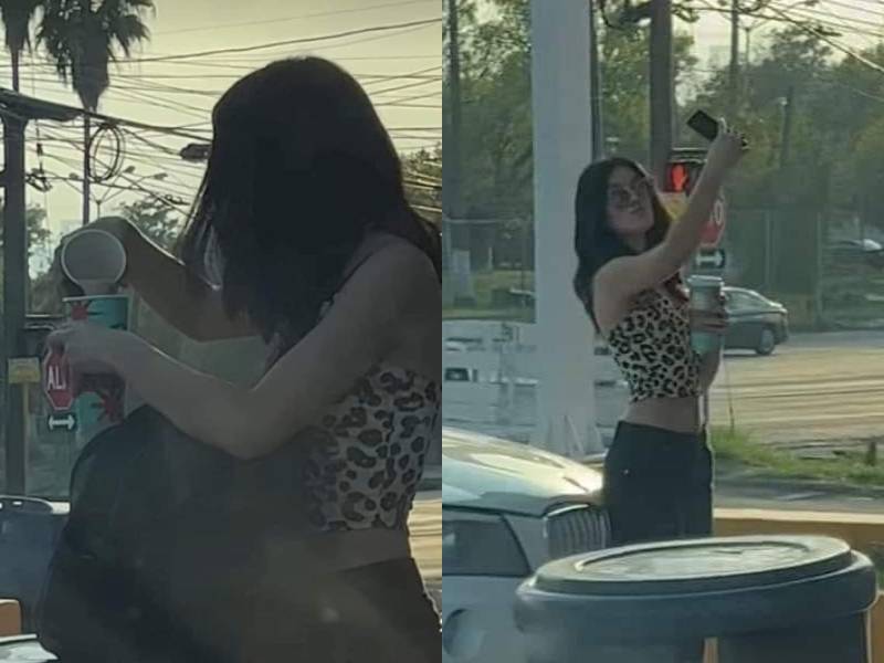 FOTOS. Captan a joven vaciando café de Oxxo en vaso de Starbucks