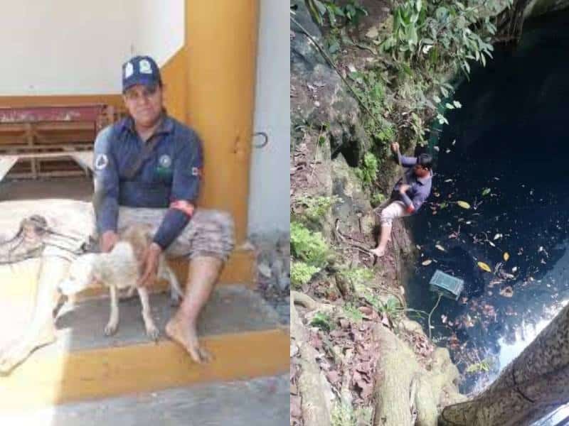 En Valladolid, rescatan a lomito que cayó en un cenote