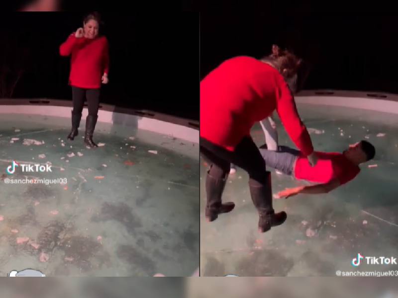 ¿El Titanic? Jóvenes bailan encima de alberca congela; se rompe y se viraliza