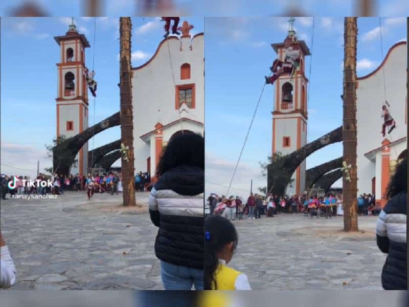Video. Volador de Papantla “arrolla” a espectador al aterrizar