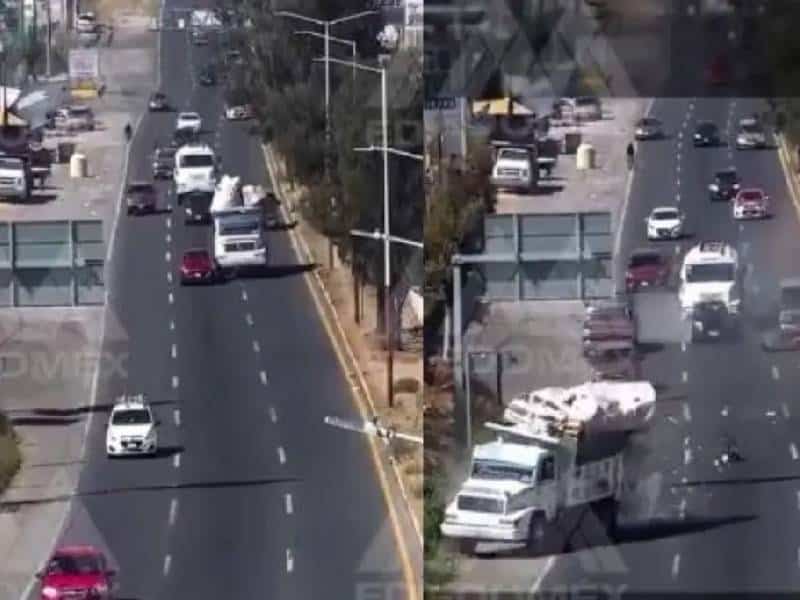 VIDEO: Captan a hombres “volar” de camión de basura tras choque en Edomex