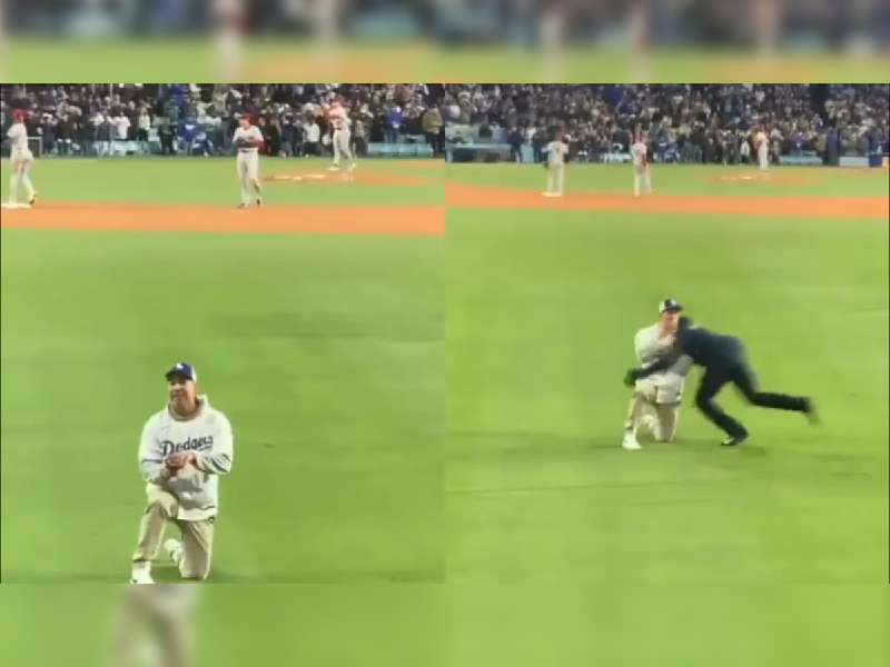 Video. ¿Valió la pena? Pide matrimonio en juego de los Dodgers; lo taclean