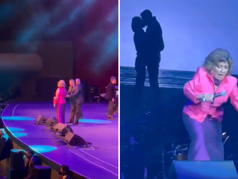 Angélica María sufre aparatosa caída en pleno concierto