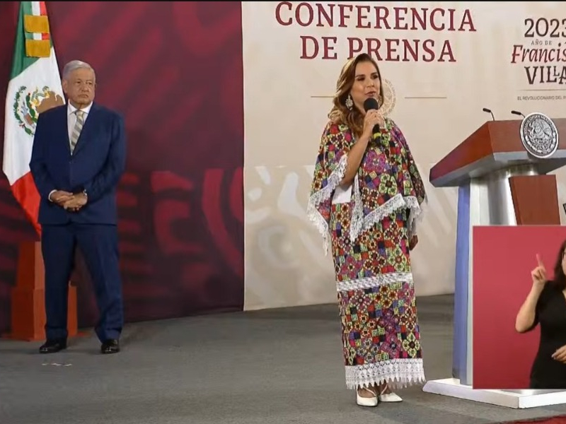 Mara Lezama en la 'mañanera' de AMLO: Destaca avances de obras