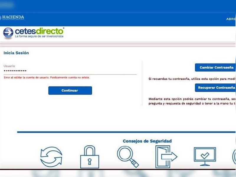 CETES Directo informa que está presentando fallas