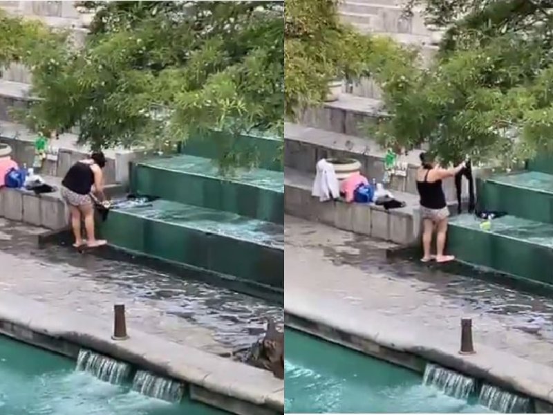 Viral: Mujer lava ropa sucia en fuente del paseo de Santa Lucia