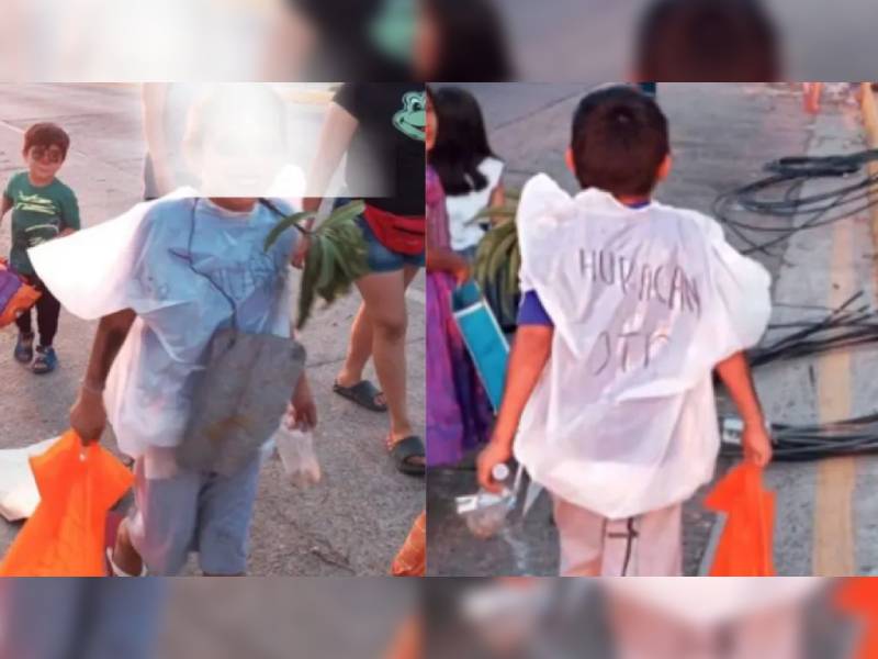 ¿Ingenioso? Niño se vuelve viral tras disfrazarse del huracán Otis