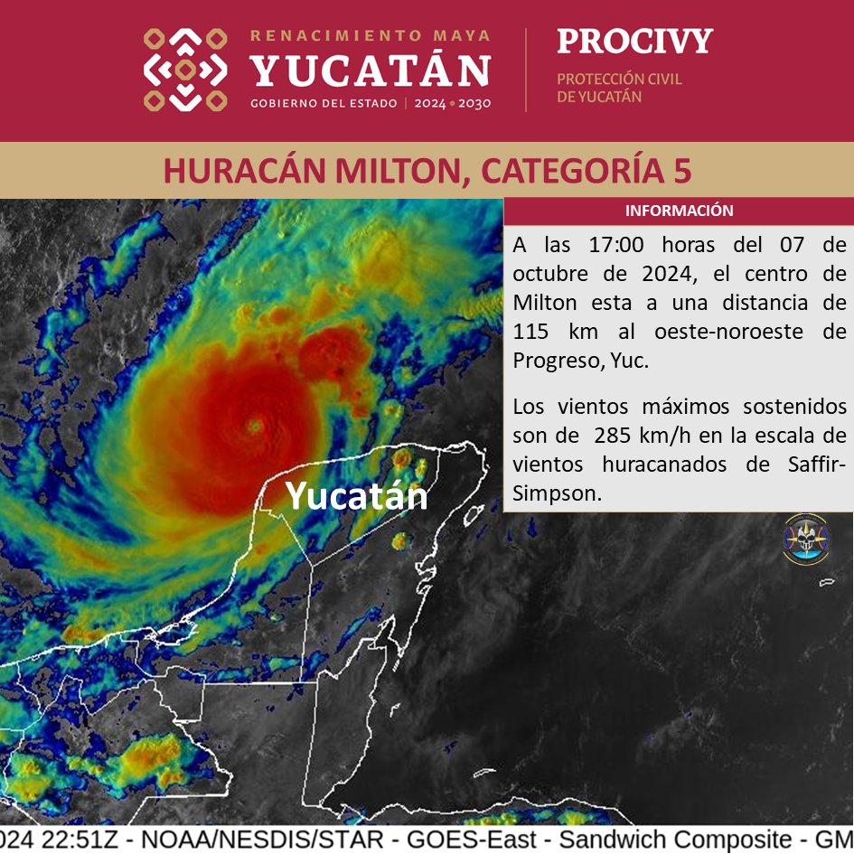 Se emite la Declaratoria de Emergencia en Yucatán por el huracán Milton. Se suspenden actividades y se prohíbe la venta de alcohol.