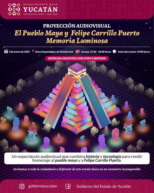 Asiste a "Memoria Luminosa" en Chichén Itzá este 3 de enero, un evento gratuito que une historia y tecnología en homenaje al pueblo maya.