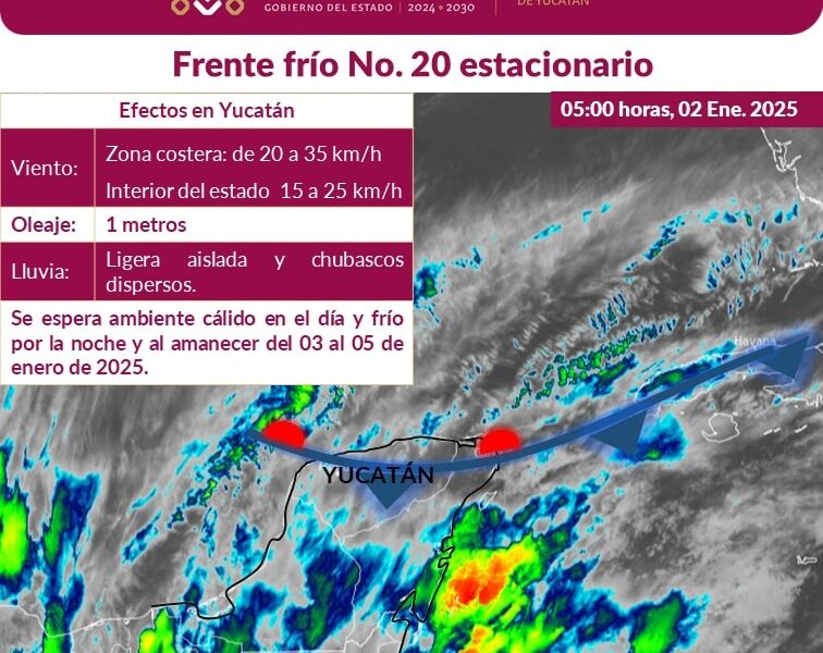 Lluvias dispersas y ambiente cálido en Yucatán hoy, con posible tormenta eléctrica en el sur. Precauciones por rachas de viento y lluvias.