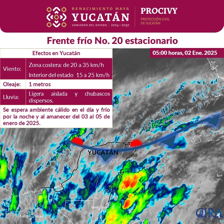 Lluvias dispersas y ambiente cálido en Yucatán hoy, con posible tormenta eléctrica en el sur. Precauciones por rachas de viento y lluvias.
